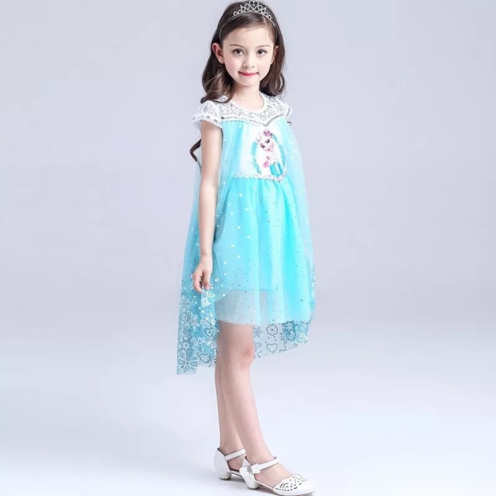 Frozen Elsa Sparkly Cute Dress with Cape - Picture 3 of 12